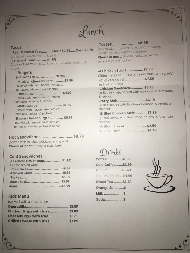 Henderson Cafe menu board