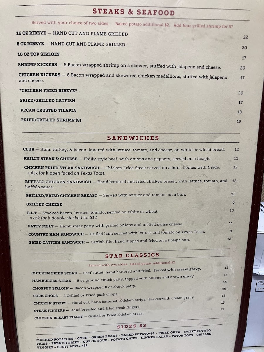 Henderson Star Cafe menu board