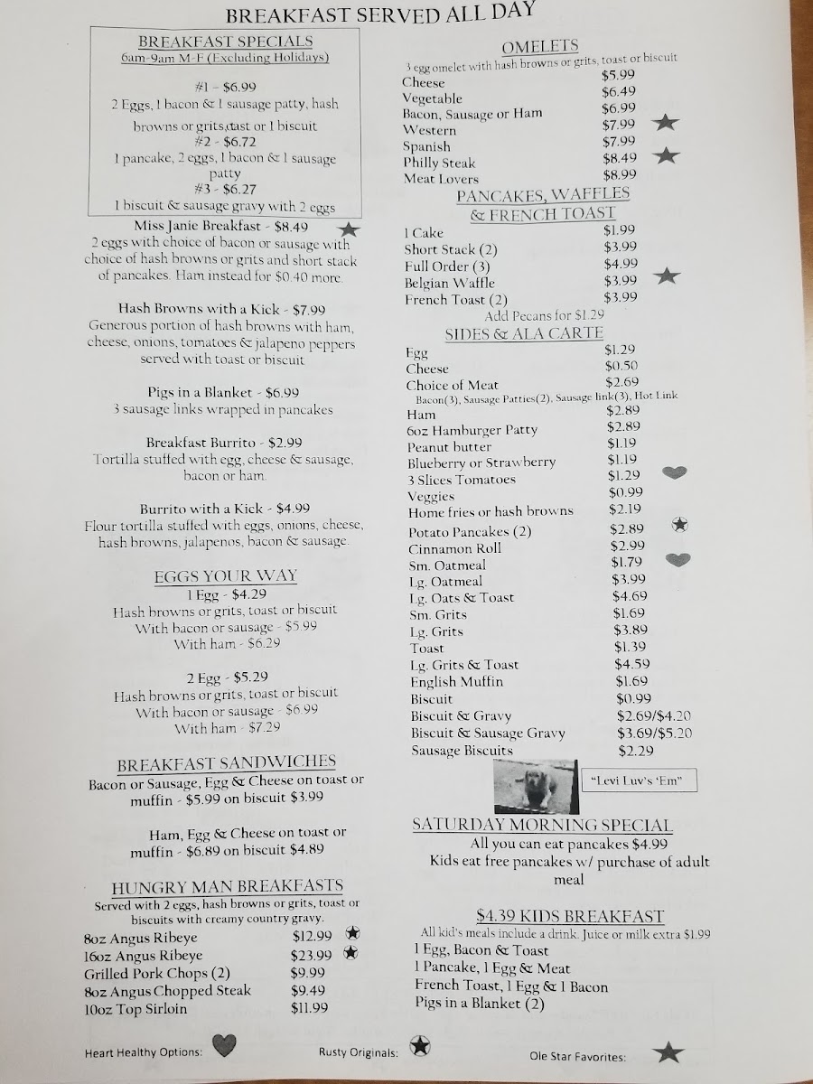 Henderson Star Cafe menu board