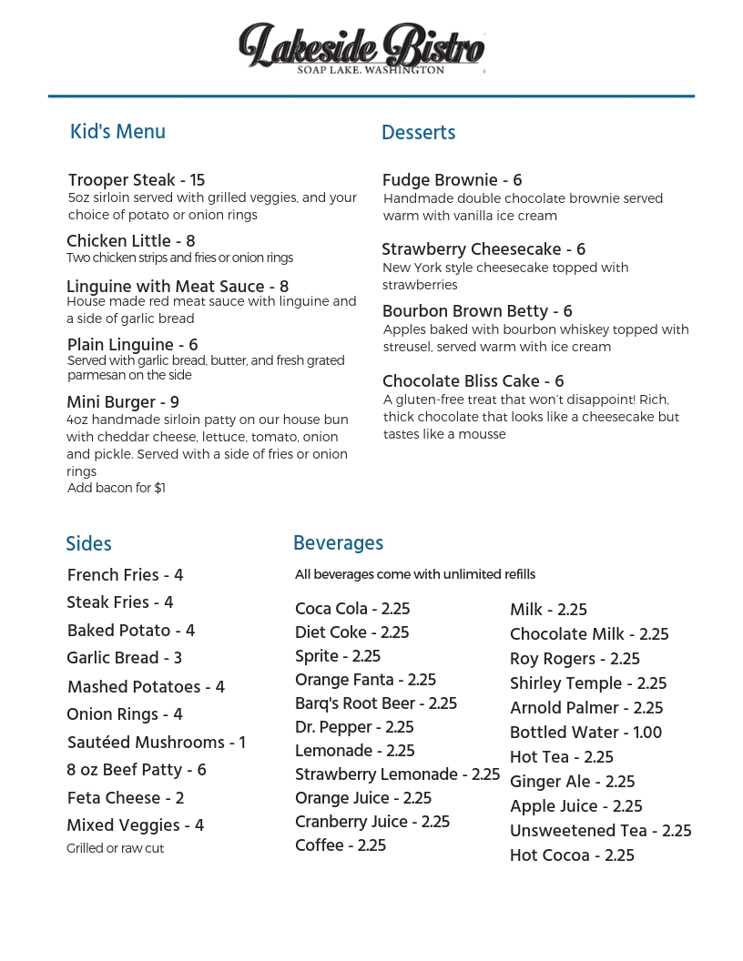 Lakeside Bistro menu board