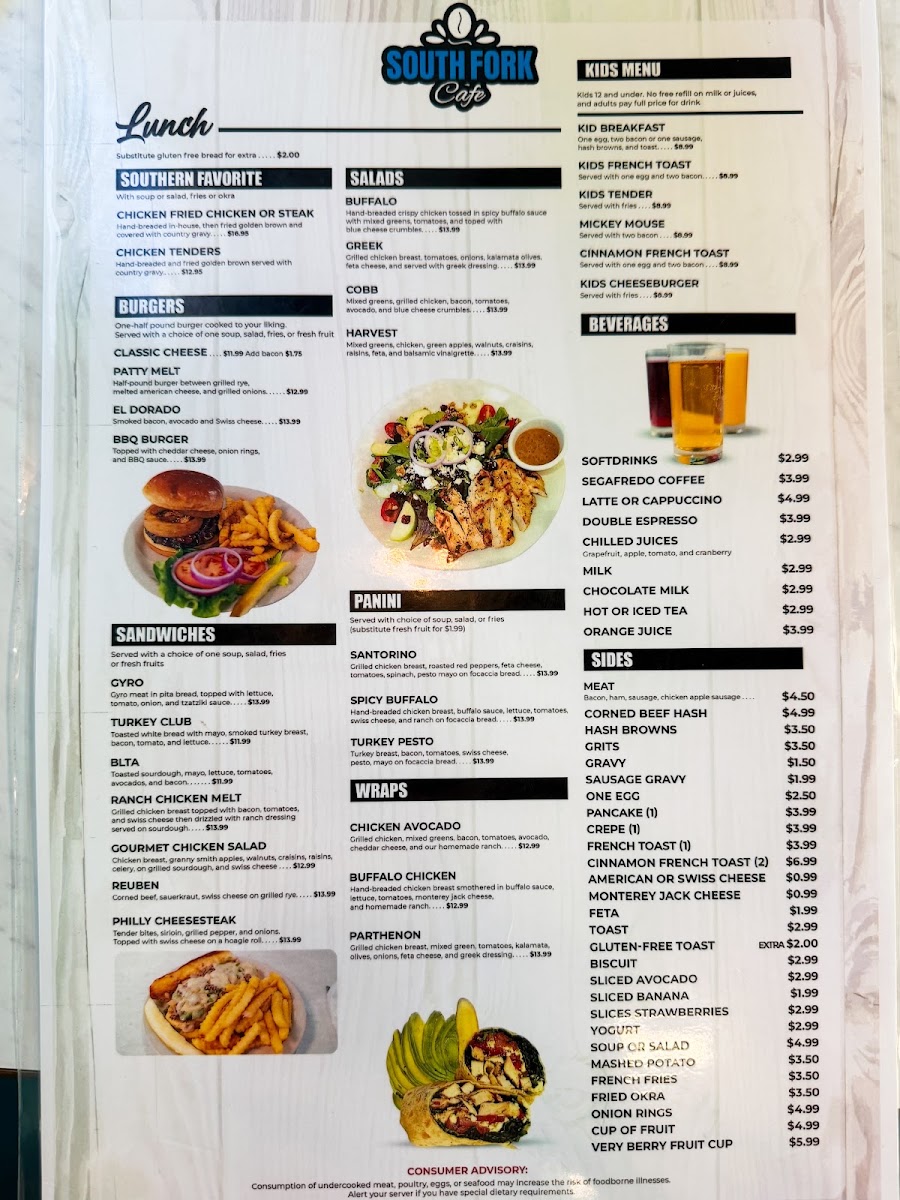 South Fork Cafe Plano menu board