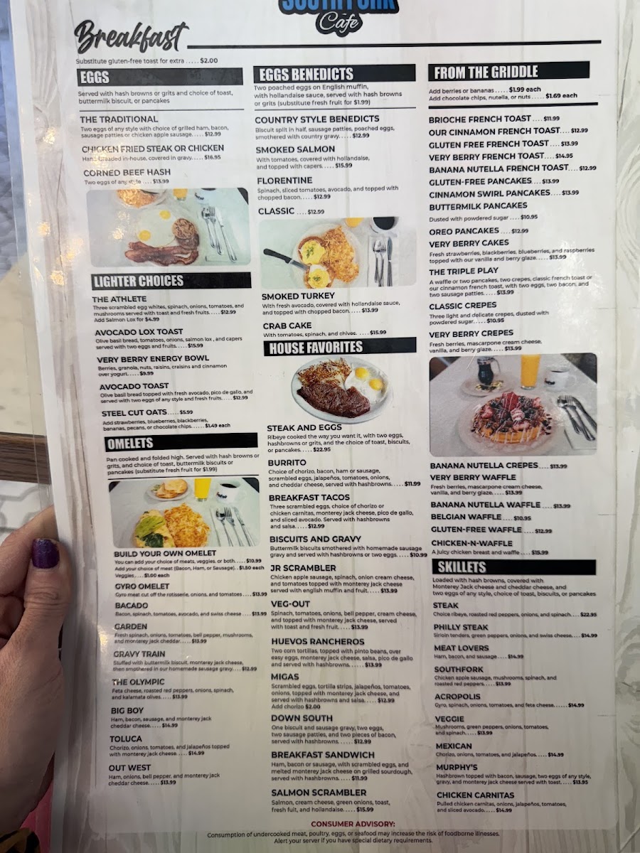South Fork Cafe Plano menu board