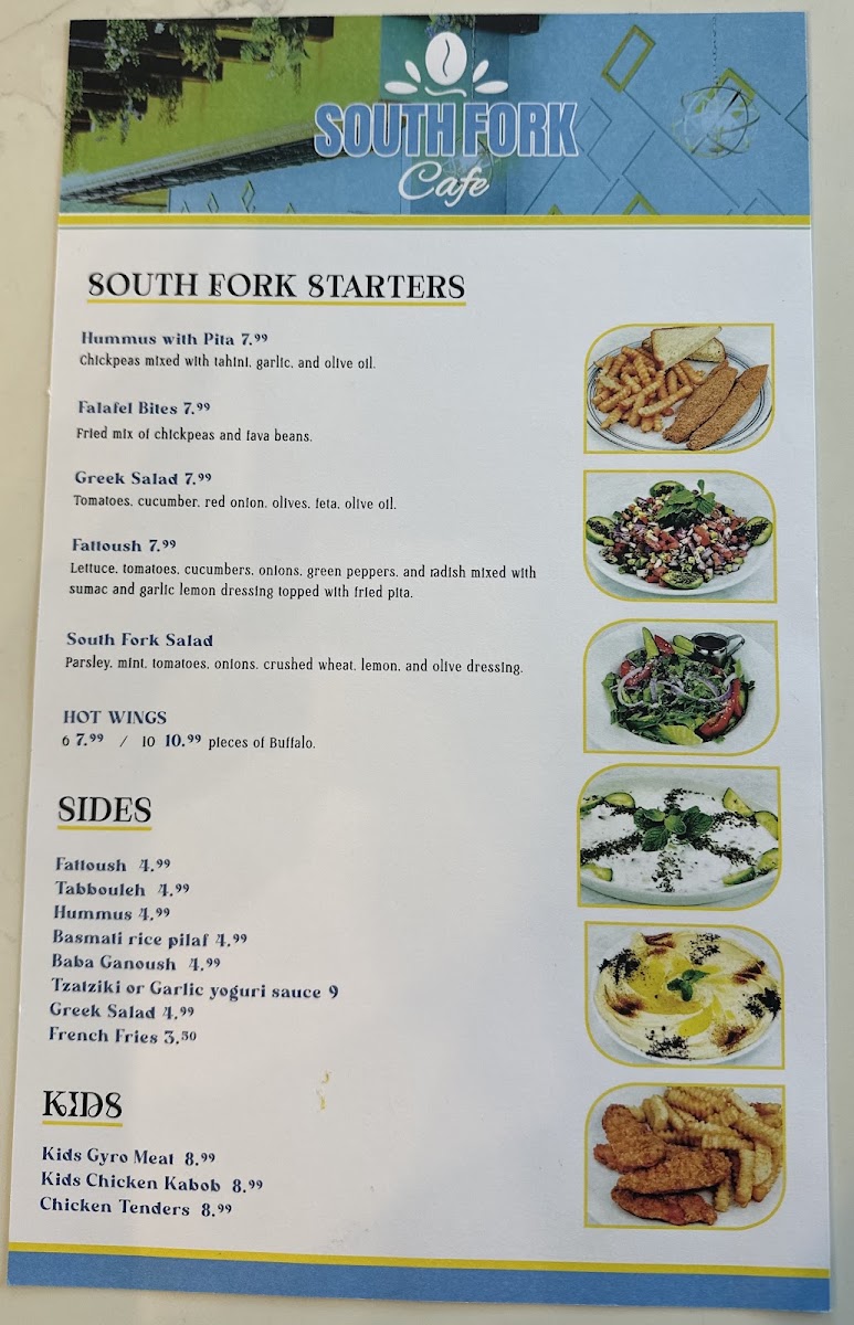 South Fork Cafe Plano menu board