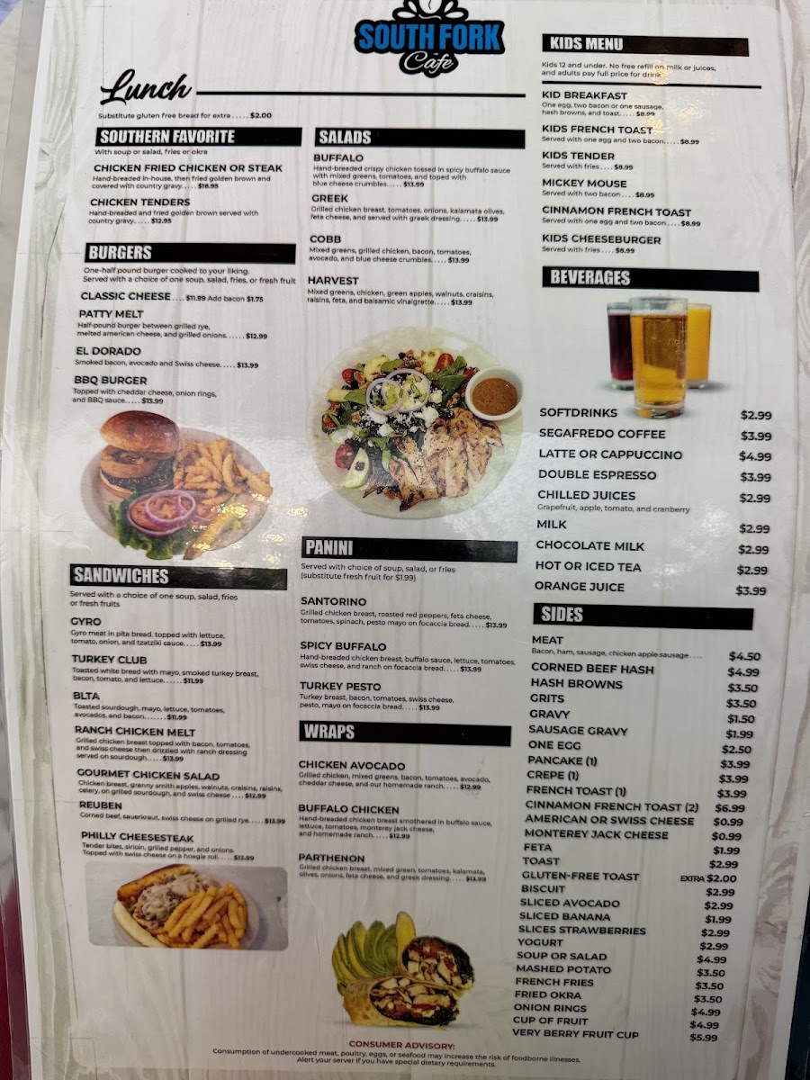 South Fork Cafe Plano menu board