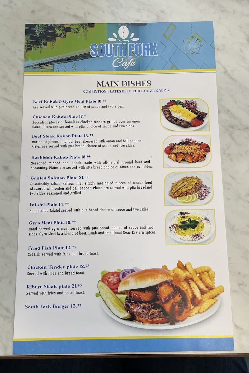 South Fork Cafe Plano menu board