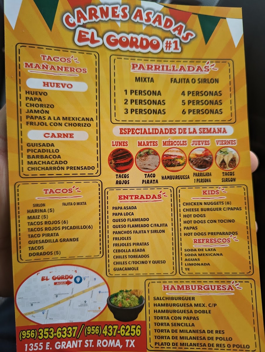 Carnes Asadas El Gordo menu board