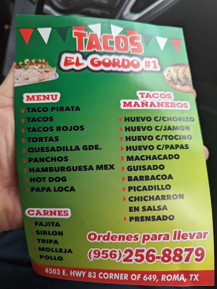 Carnes Asadas El Gordo menu board
