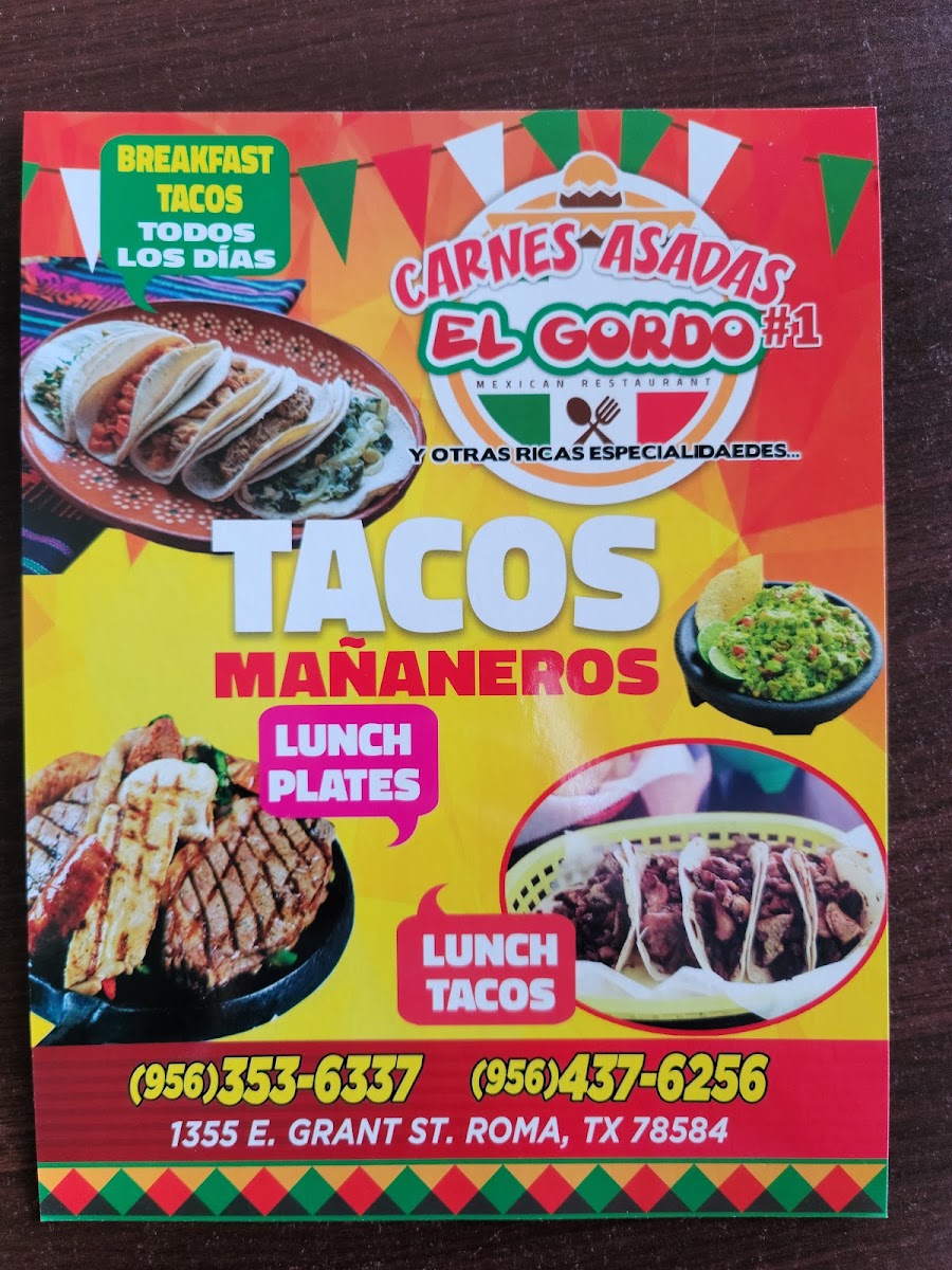 Carnes Asadas El Gordo menu board