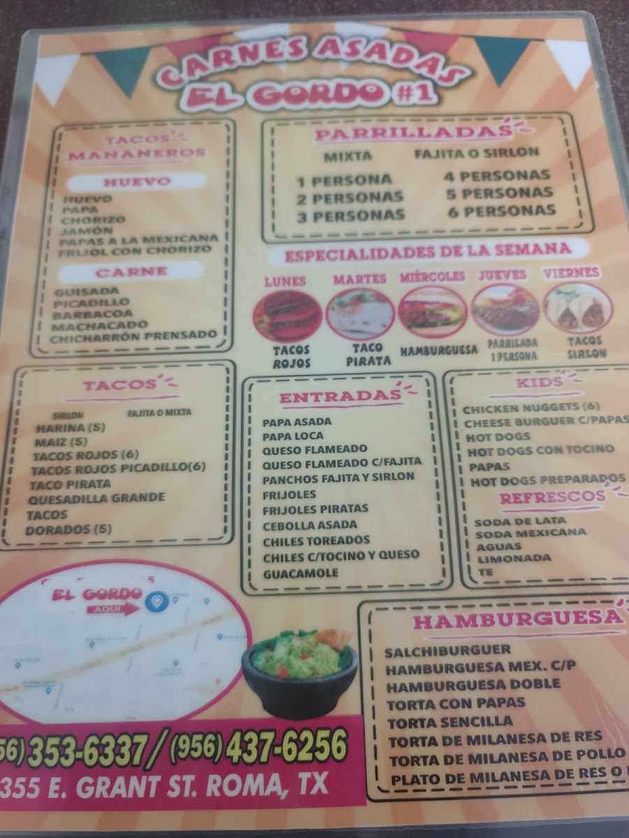 Carnes Asadas El Gordo menu board