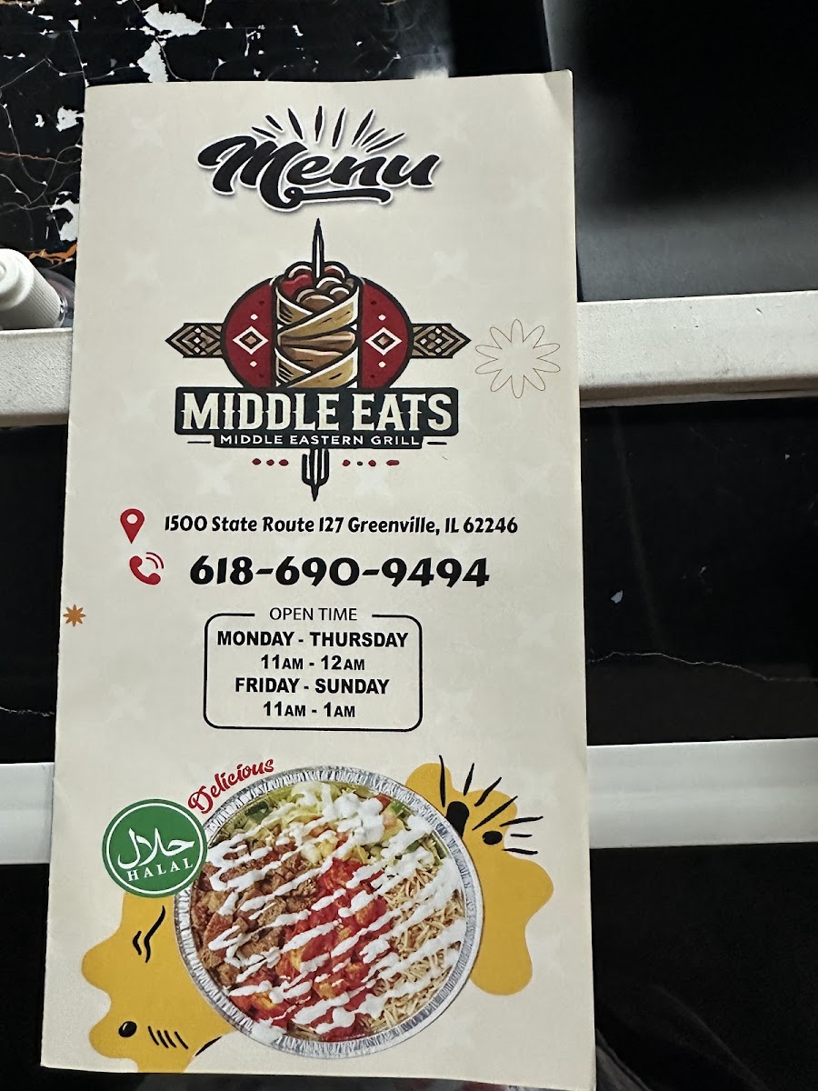 Middle Eats menu board
