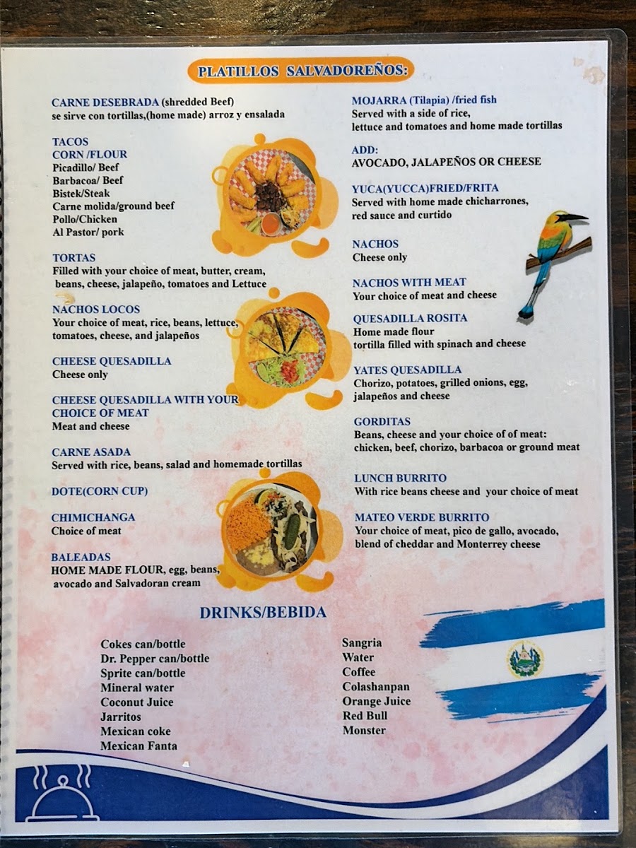 Lilys Tacos y Pupuseria menu board