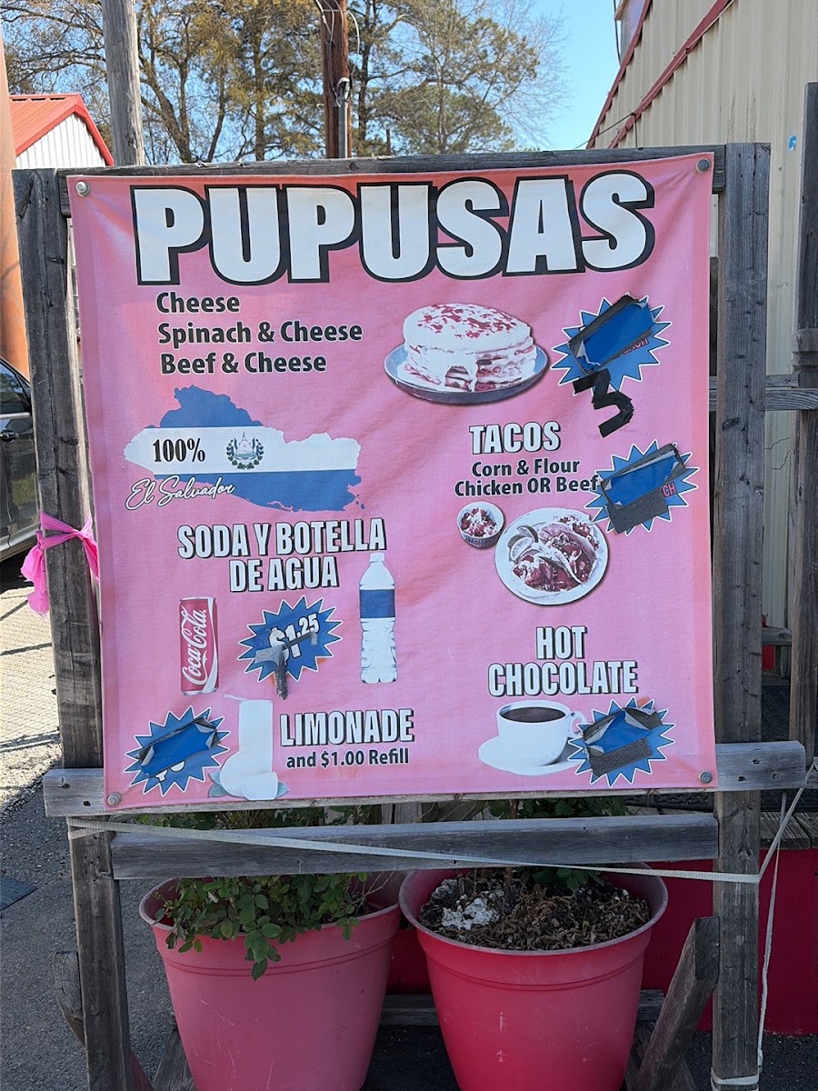 Lilys Tacos y Pupuseria menu board