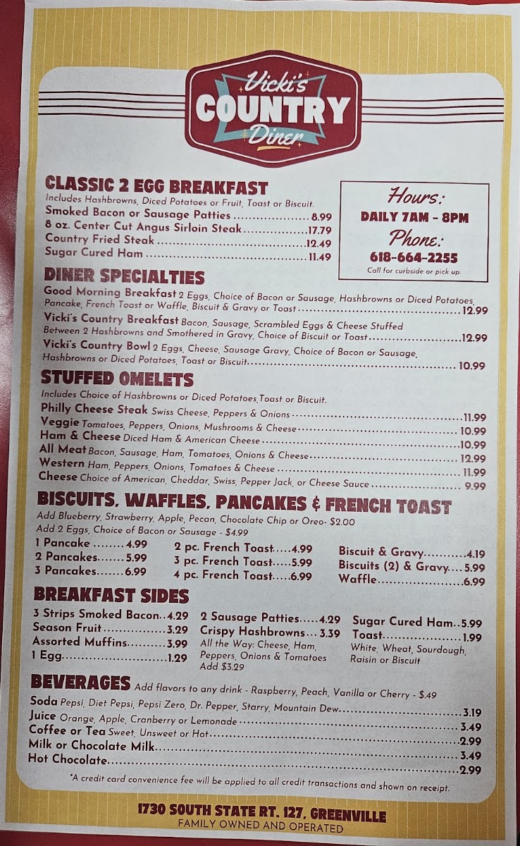 Vicki’s Country Diner menu board