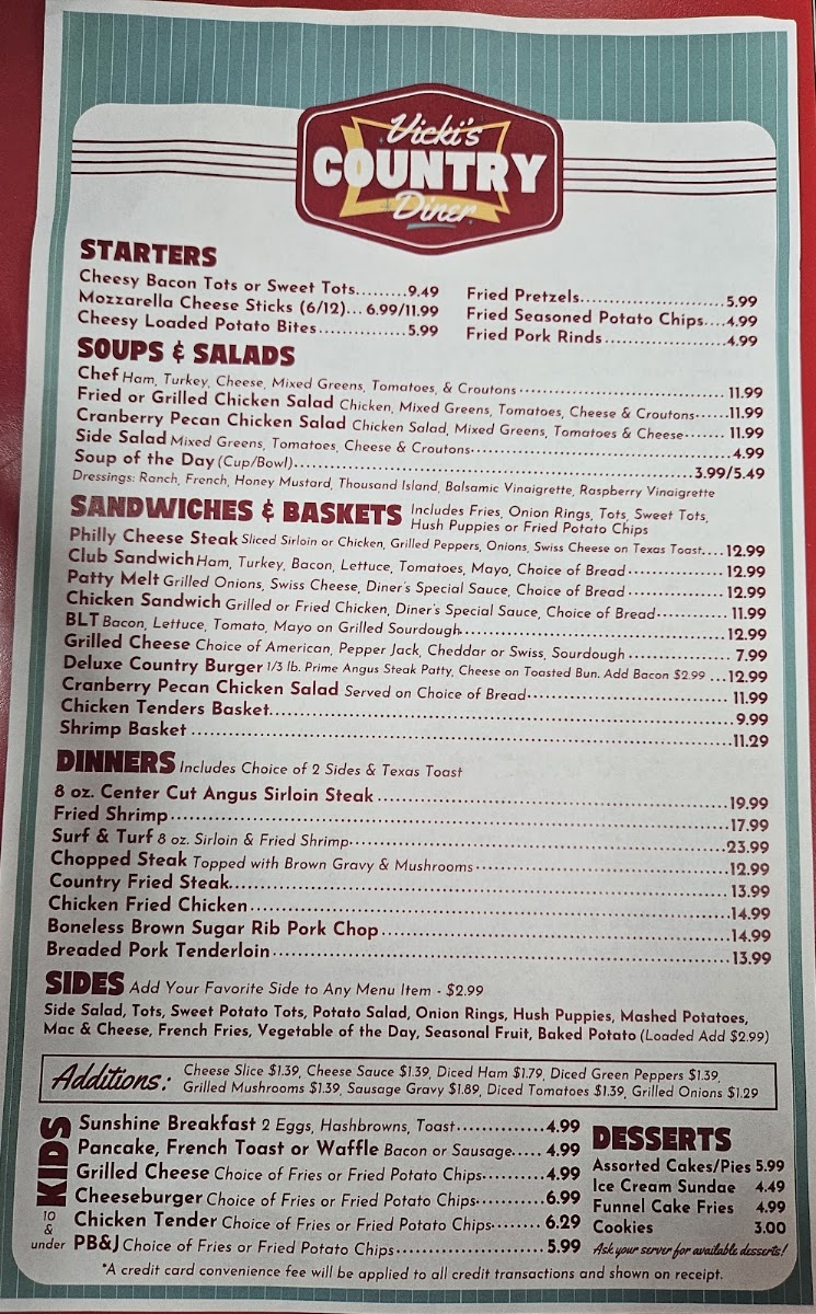 Vicki’s Country Diner menu board