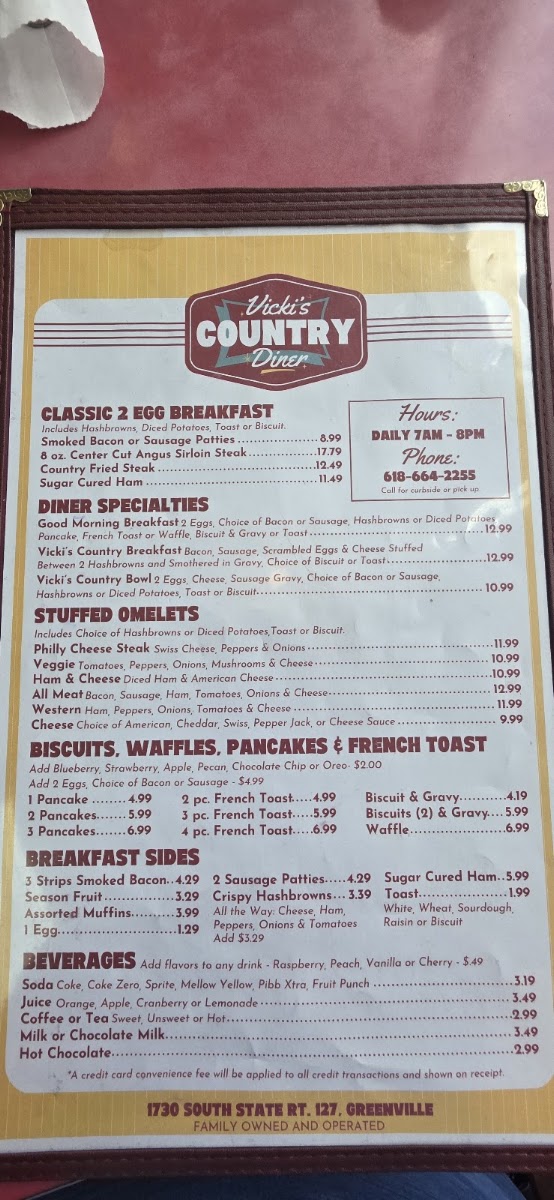 Vicki’s Country Diner menu board