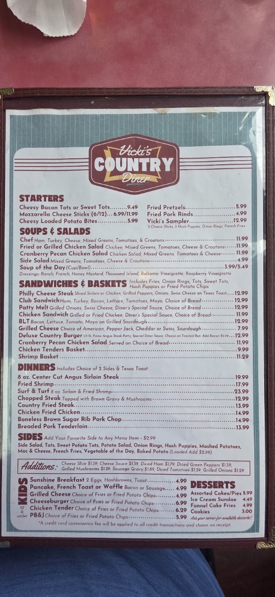 Vicki’s Country Diner menu board