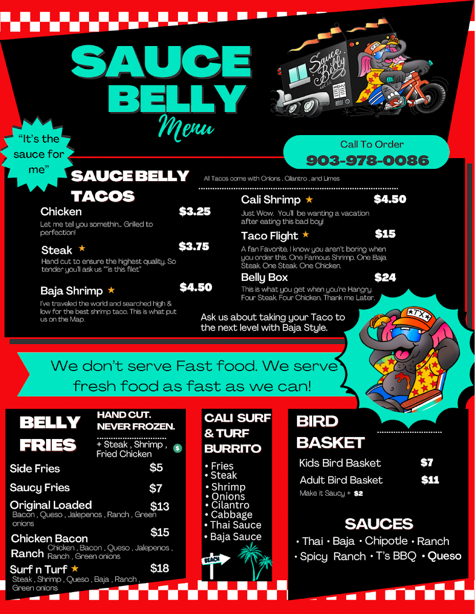 Sauce Belly menu board
