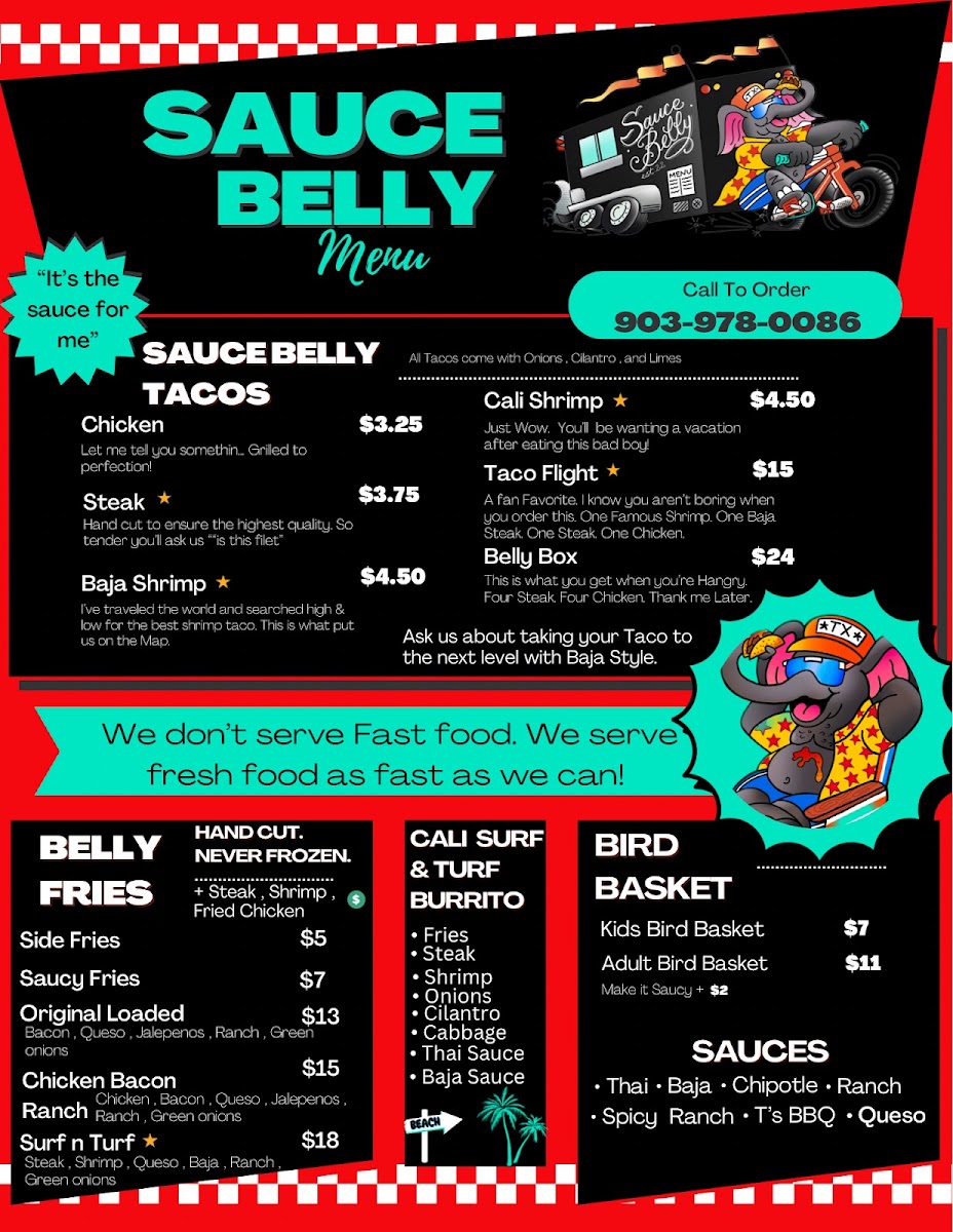 Sauce Belly menu board