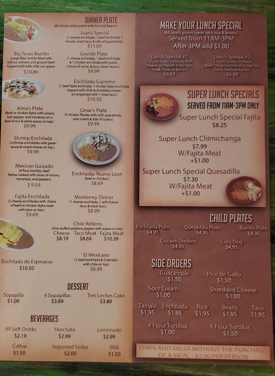 DON FELIX'S MEXICAN RESTAURANT menu board