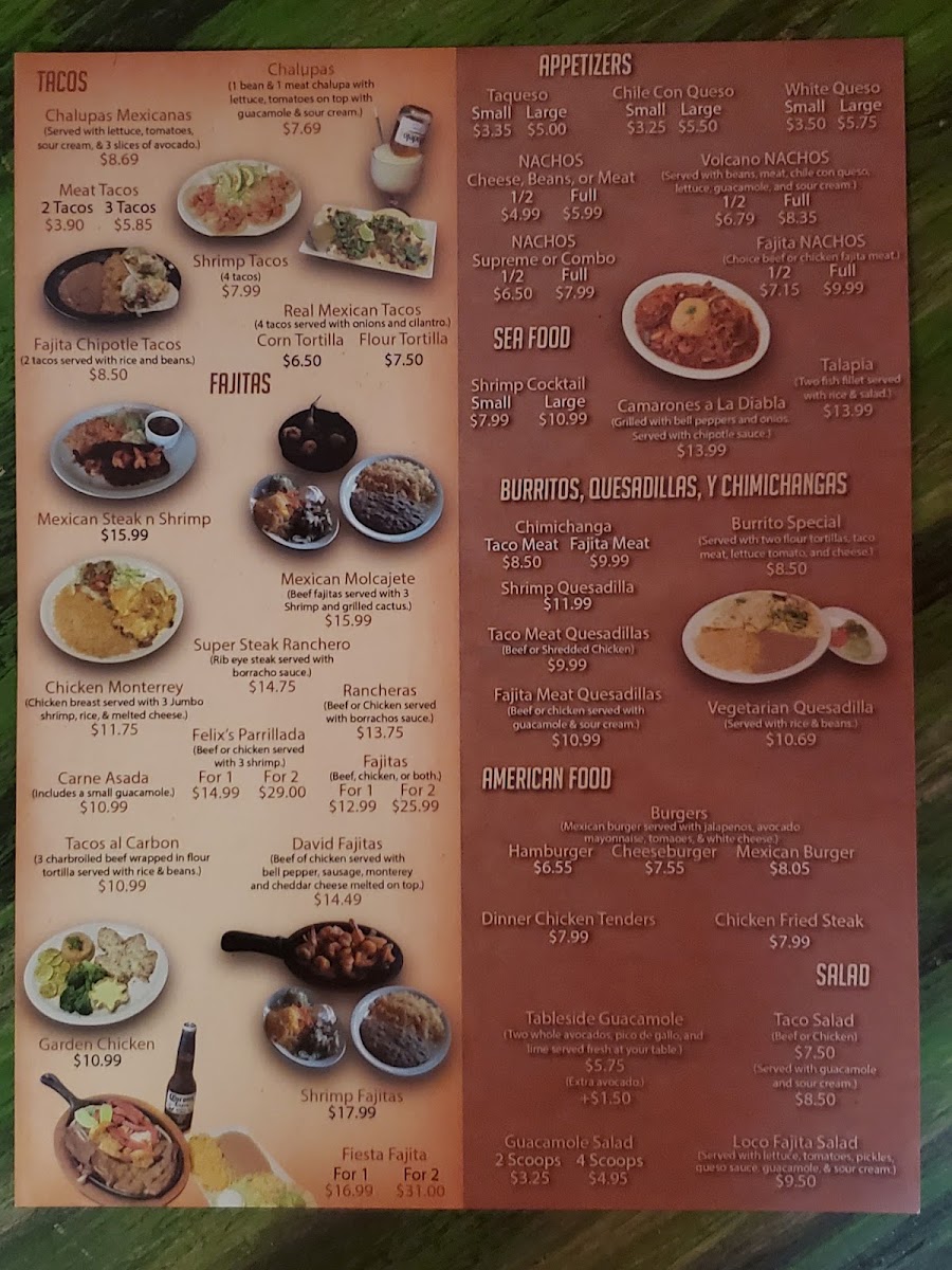 DON FELIX'S MEXICAN RESTAURANT menu board