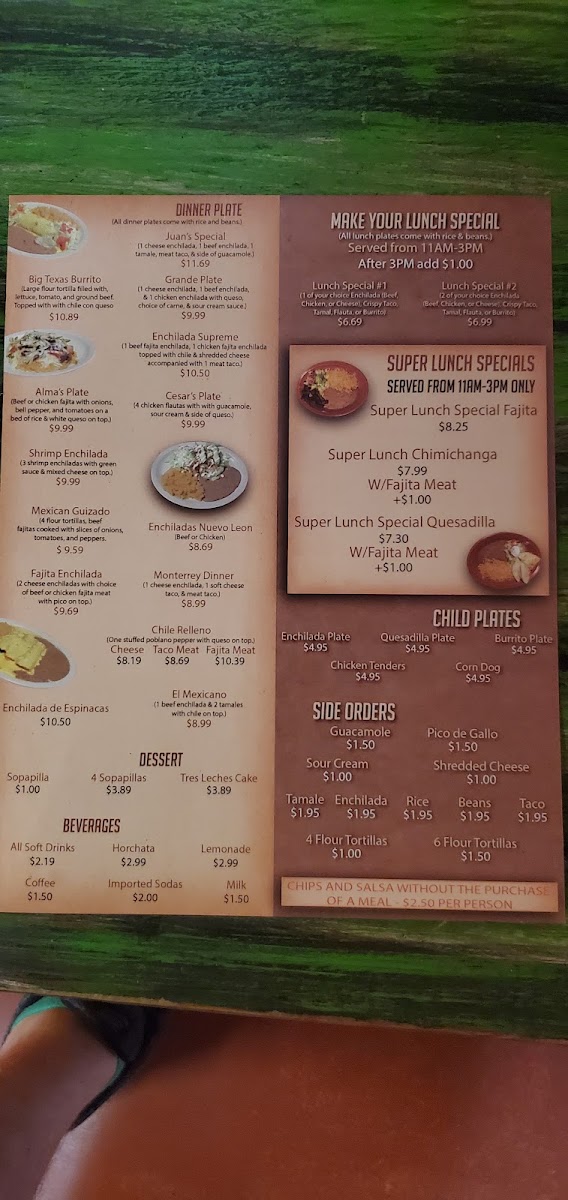 DON FELIX'S MEXICAN RESTAURANT menu board