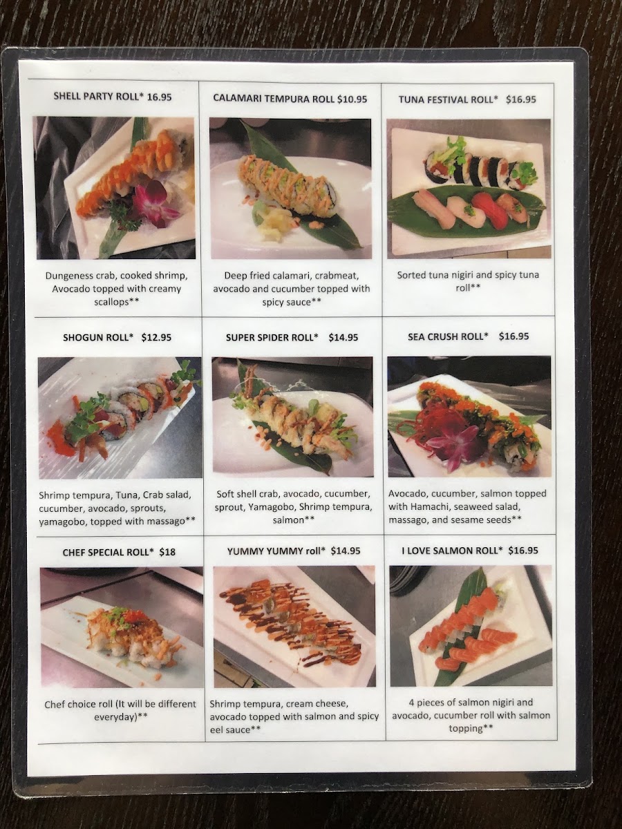 Nori Sushi menu board