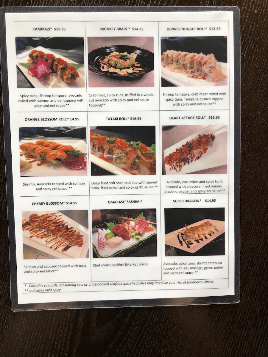 Nori Sushi menu board