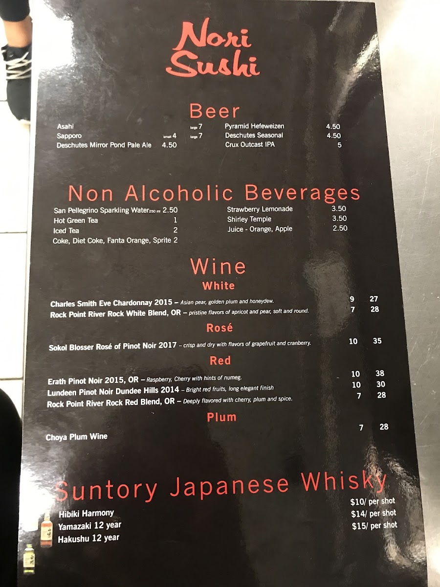 Nori Sushi menu board