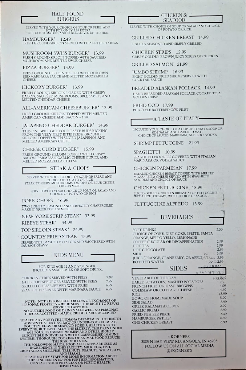 4KORNERS menu board