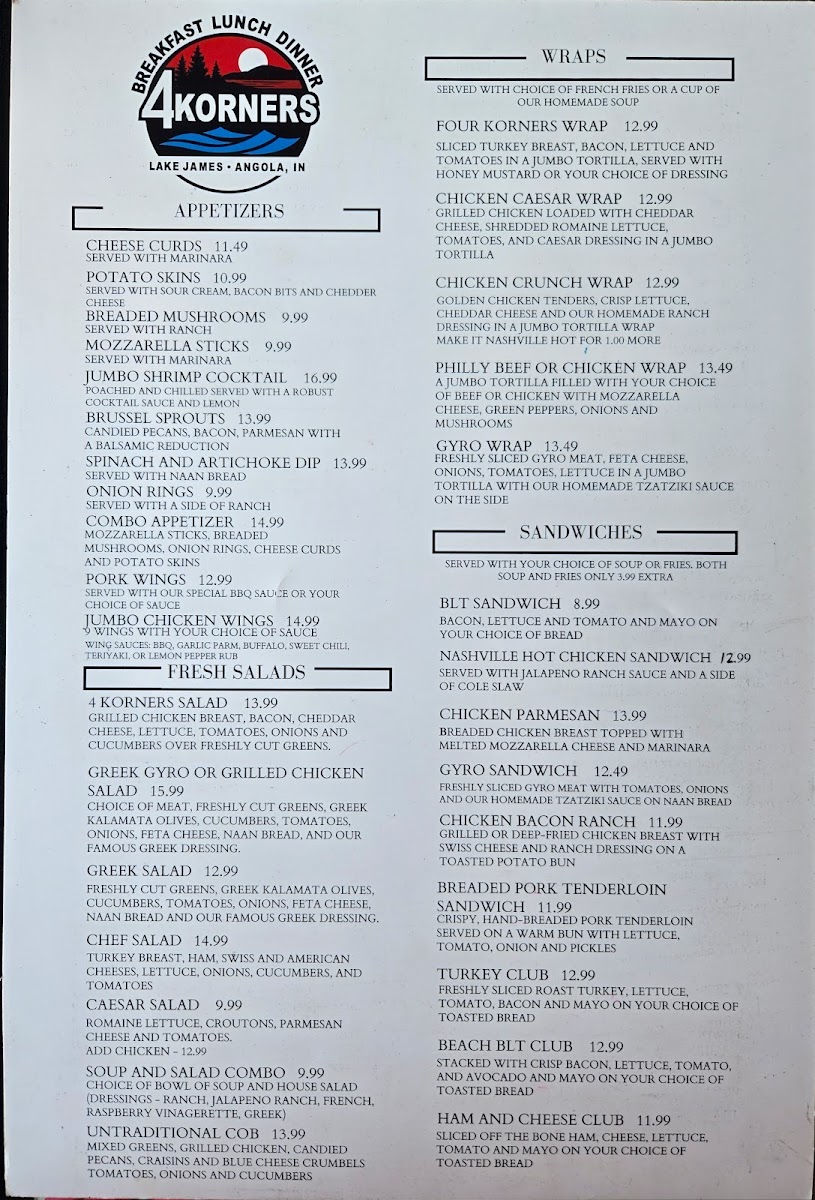 4KORNERS menu board
