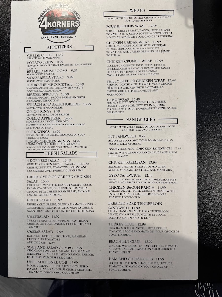 4KORNERS menu board