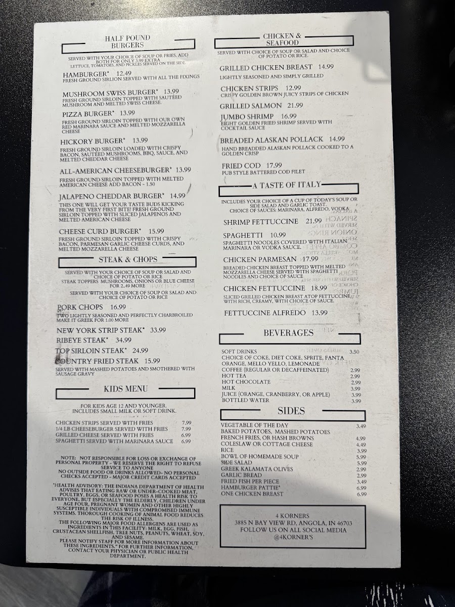 4KORNERS menu board