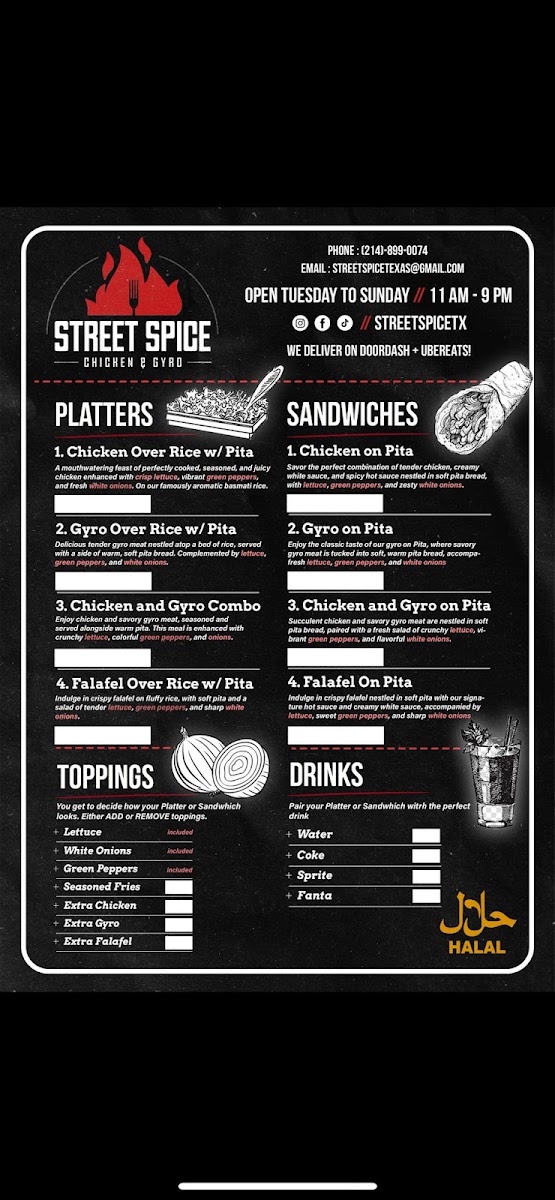 StreetSpiceTx menu board