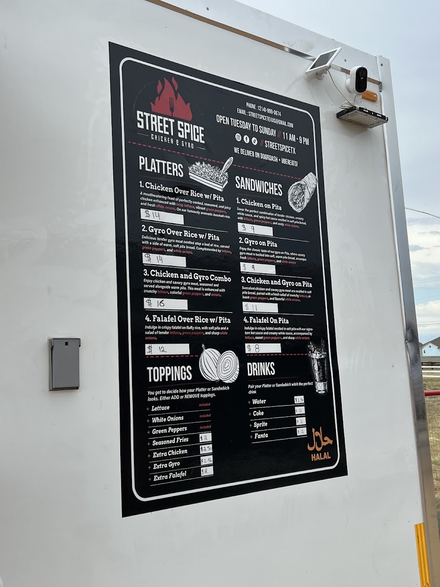 StreetSpiceTx menu board