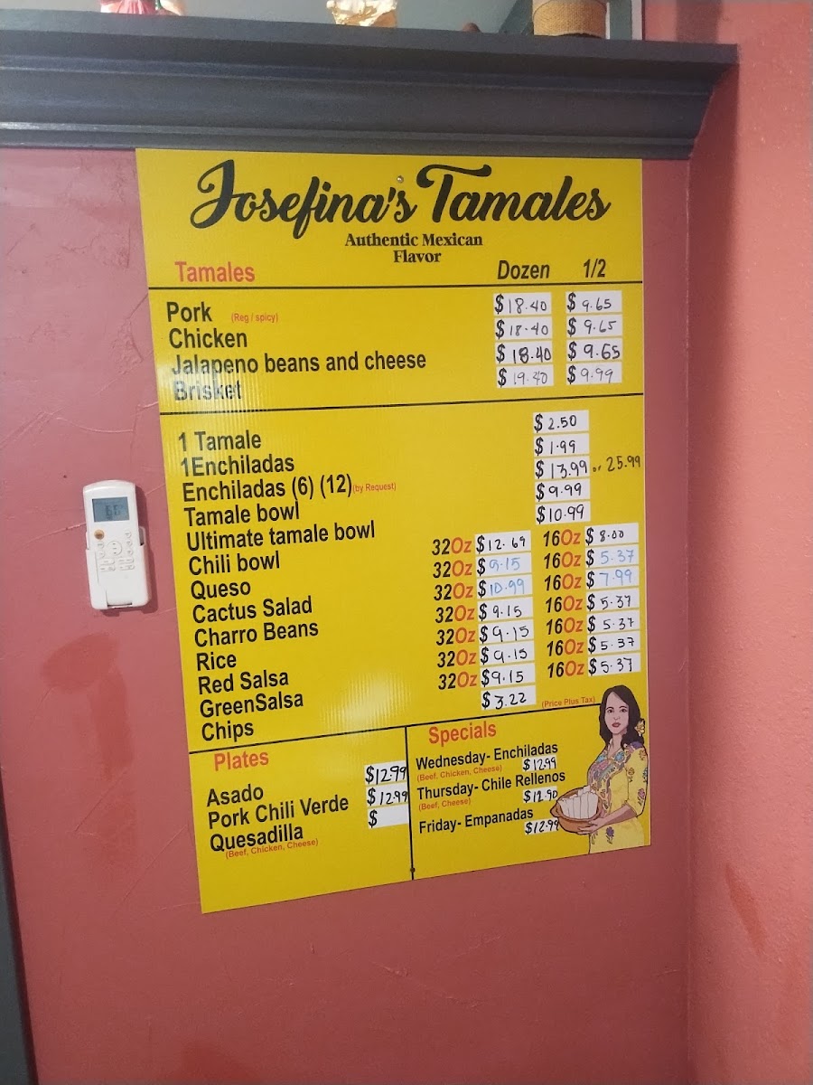 Josefina’s Tamales menu board