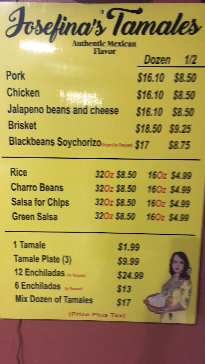 Josefina’s Tamales menu board