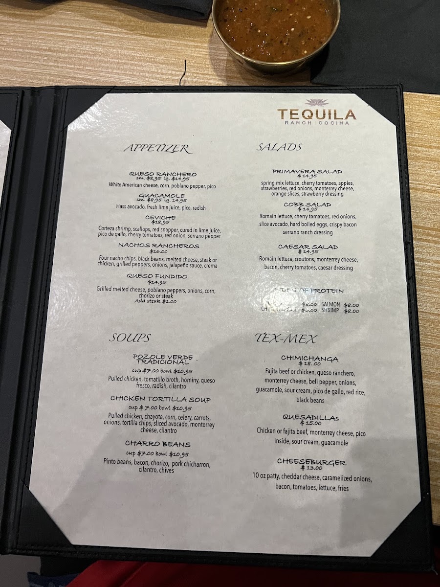 Tequila Ranch Cocina menu board