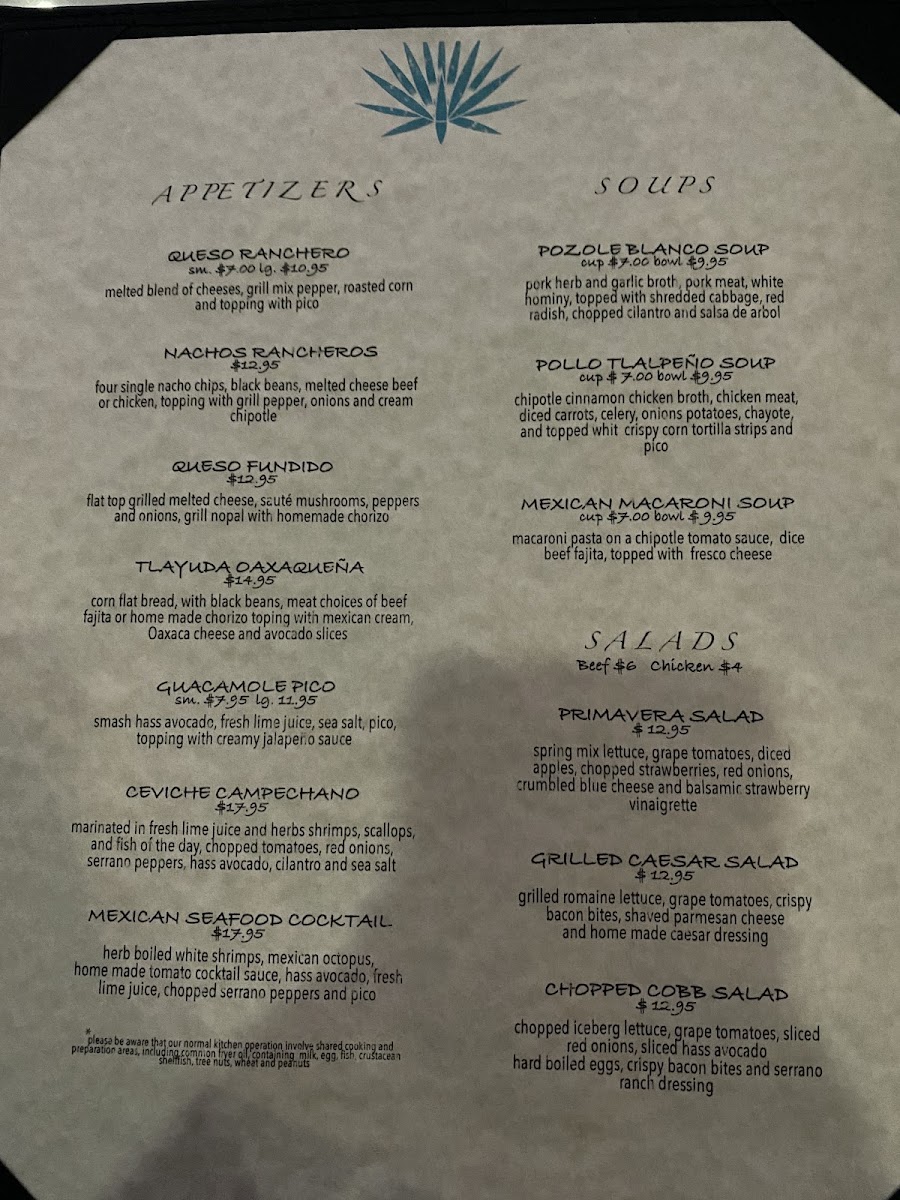 Tequila Ranch Cocina menu board