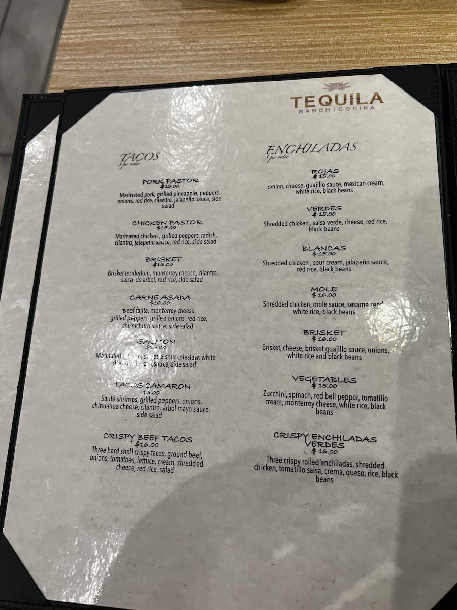 Tequila Ranch Cocina menu board