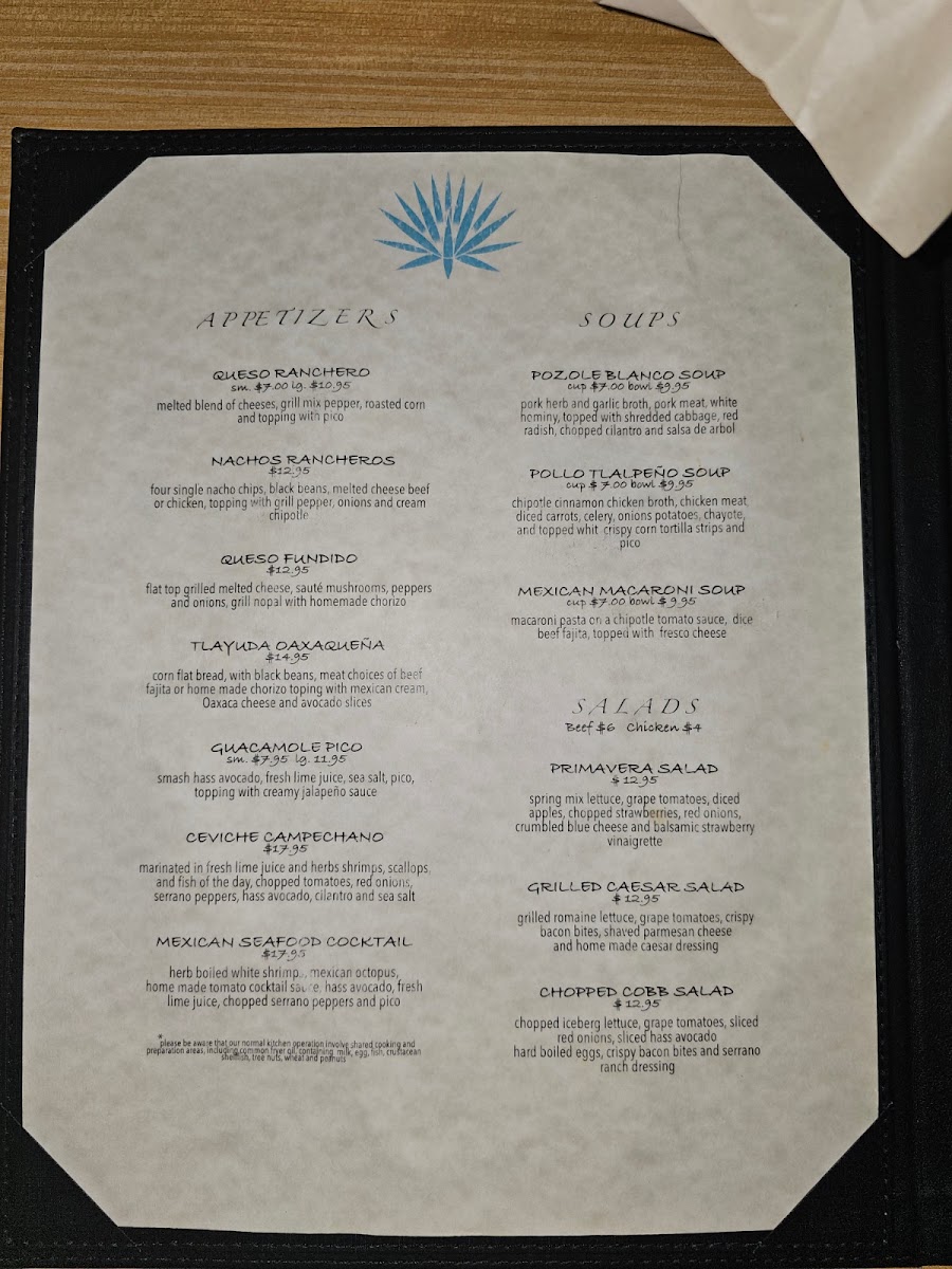 Tequila Ranch Cocina menu board