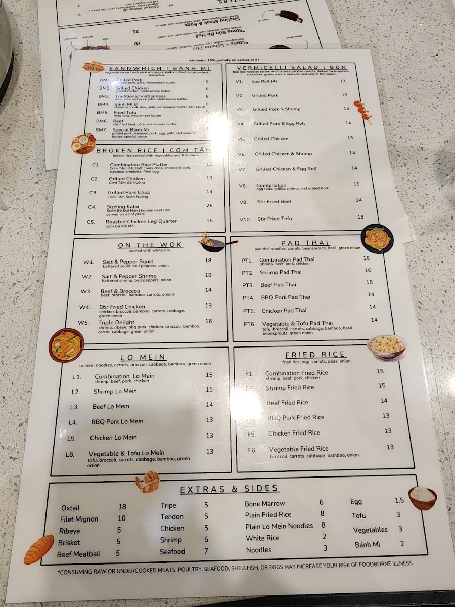 Stone Pho menu board