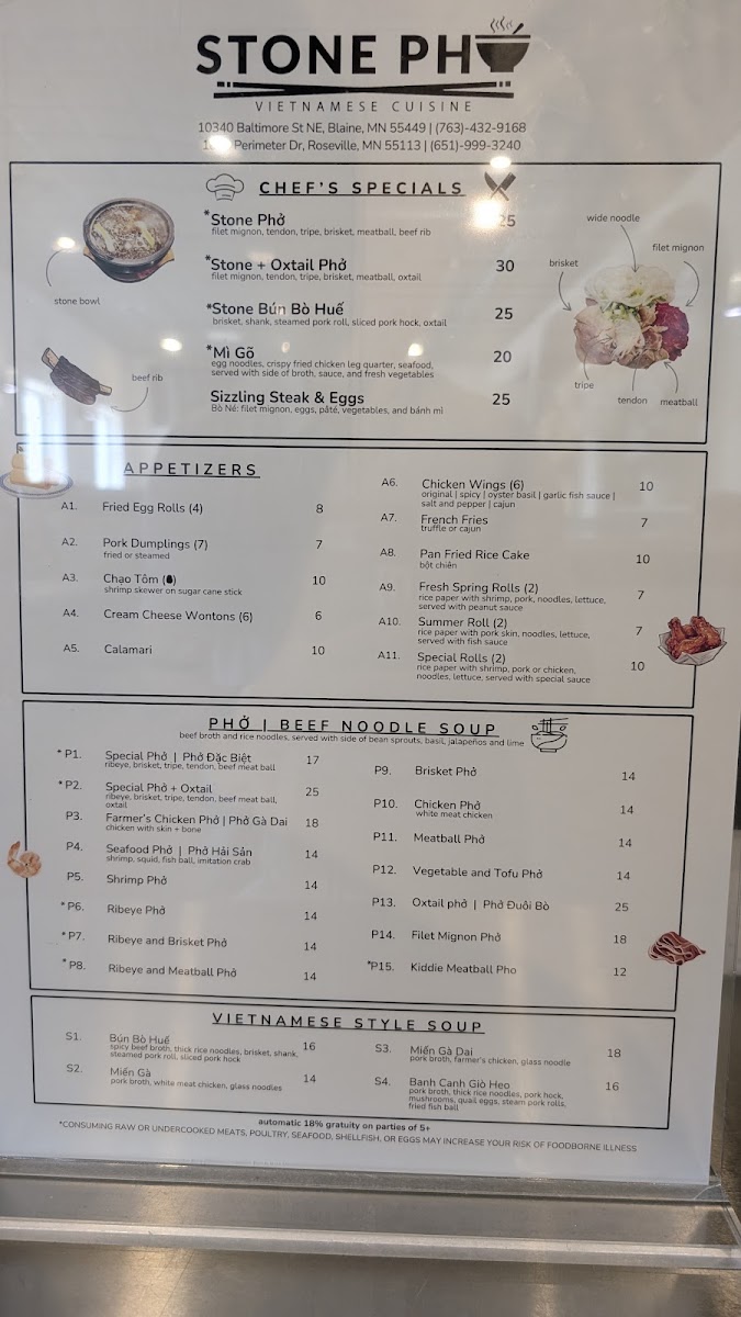 Stone Pho menu board