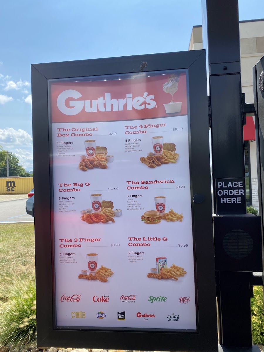 Guthrie’s Golden Fried Chicken Fingers menu board