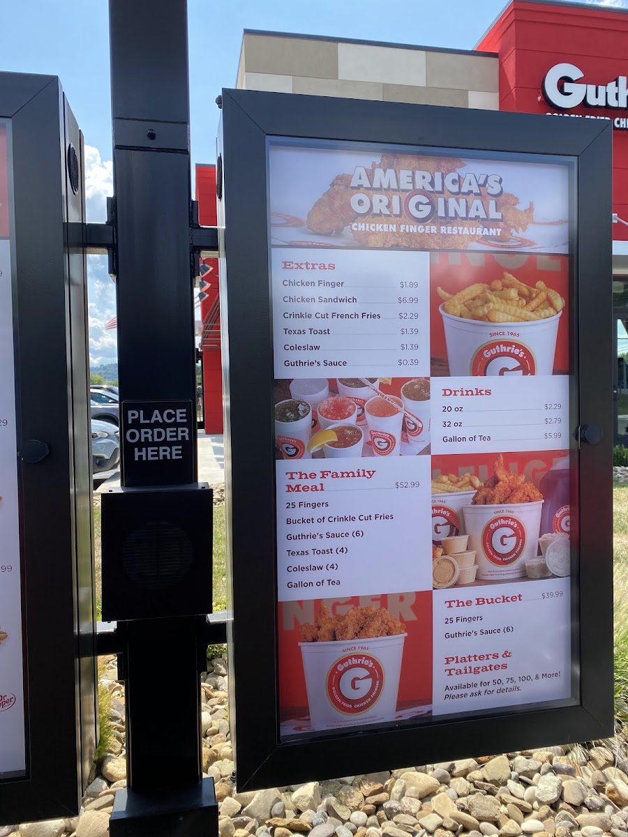 Guthrie’s Golden Fried Chicken Fingers menu board
