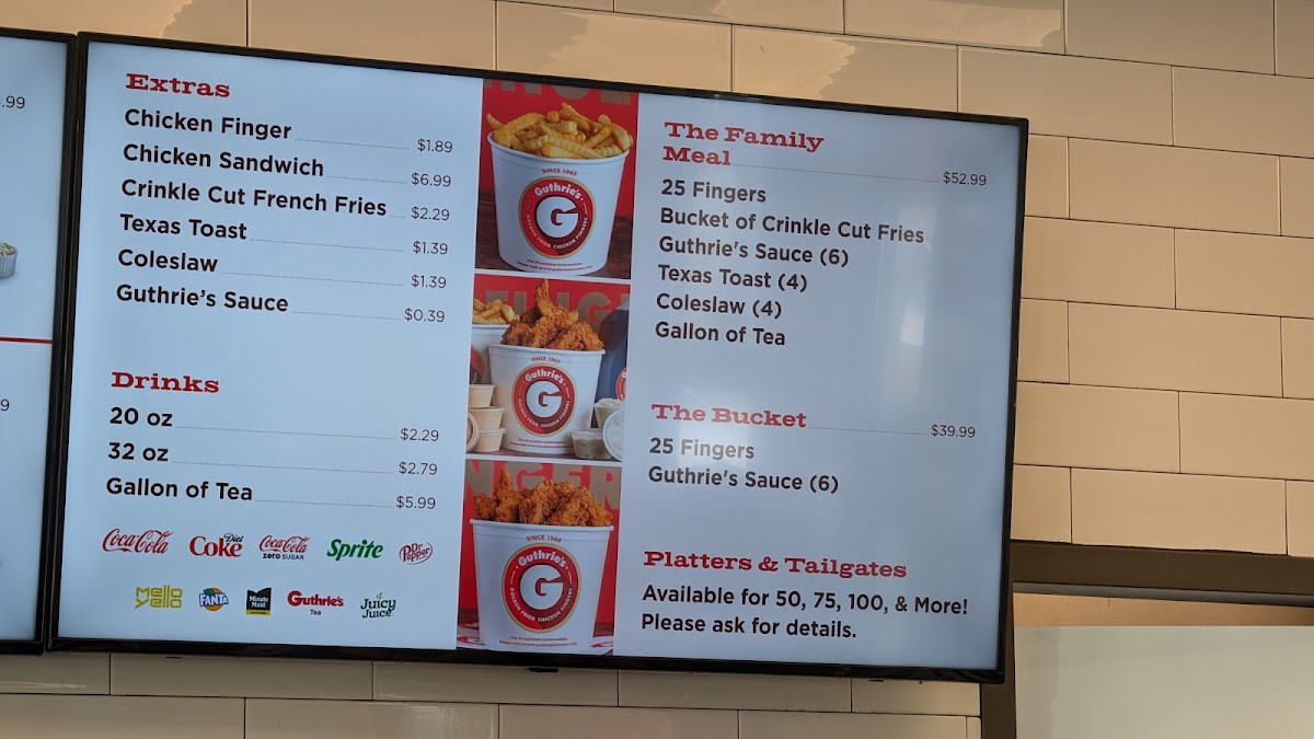 Guthrie’s Golden Fried Chicken Fingers menu board
