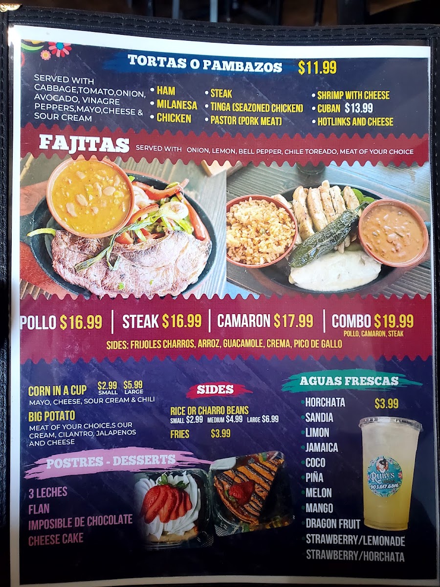 Ruby's Mexican Restaurant #3 menu board