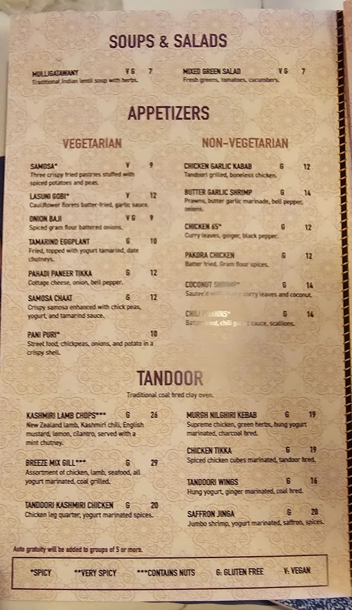 Indian Breeze Cape Coral - Indian Restaurant menu board