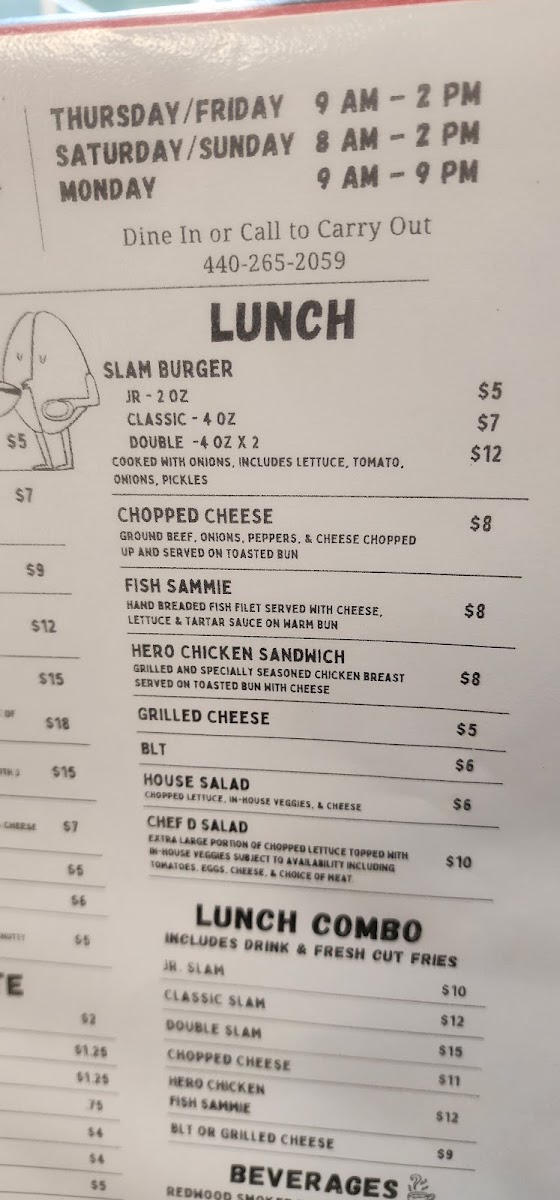 Fast Break Cafe menu board
