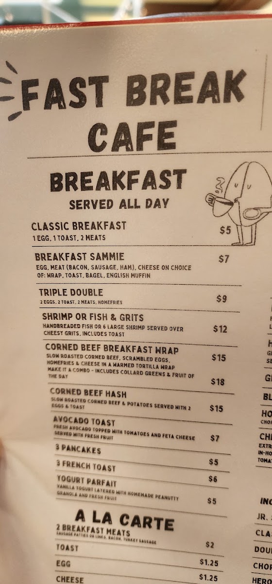 Fast Break Cafe menu board