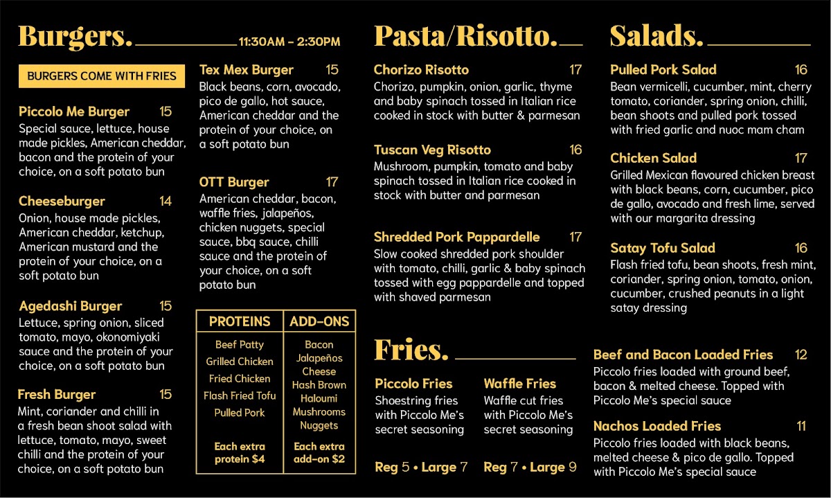 Piccolo Me ICW Wollongong menu board